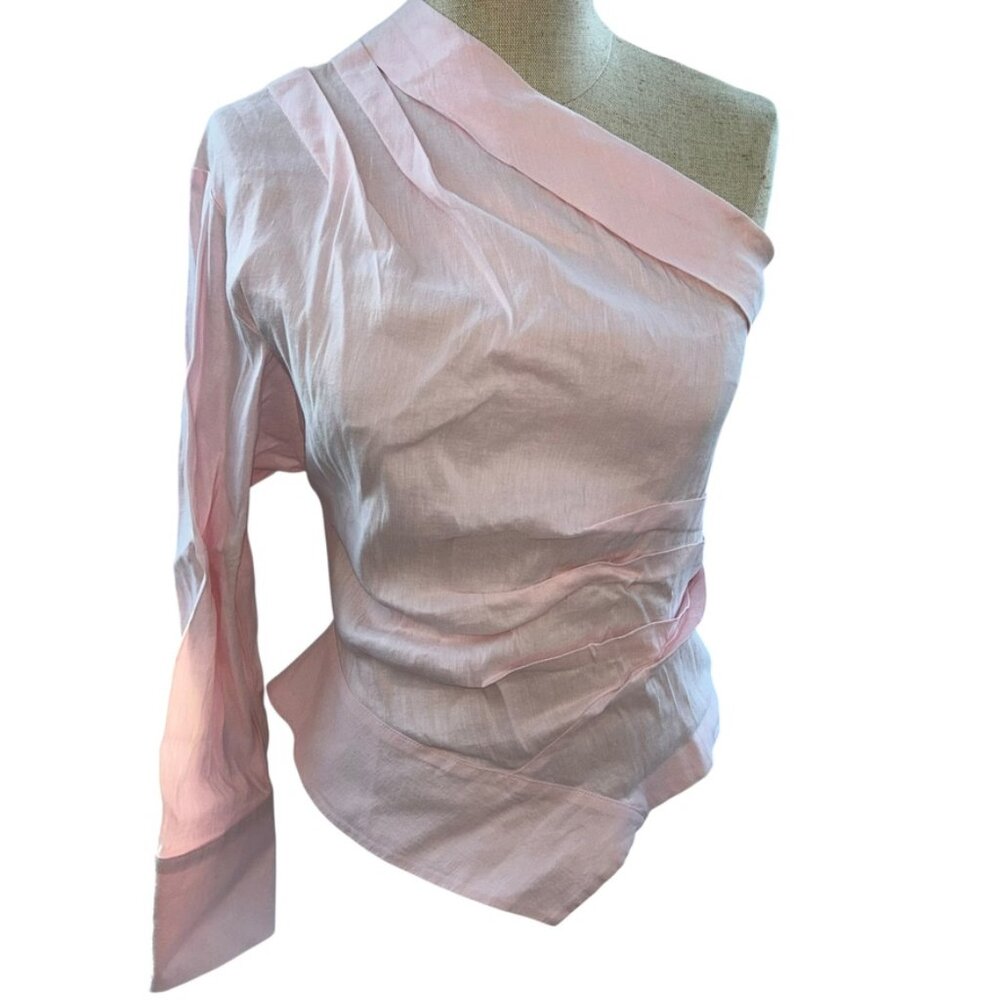 Zara NEW baby pink one arm bare shoulder top linen S